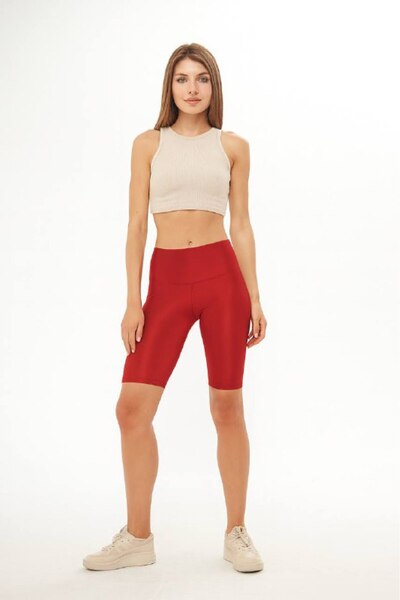 comstar Women's High Waist Basic Red Shiny Biker Mini Leggings