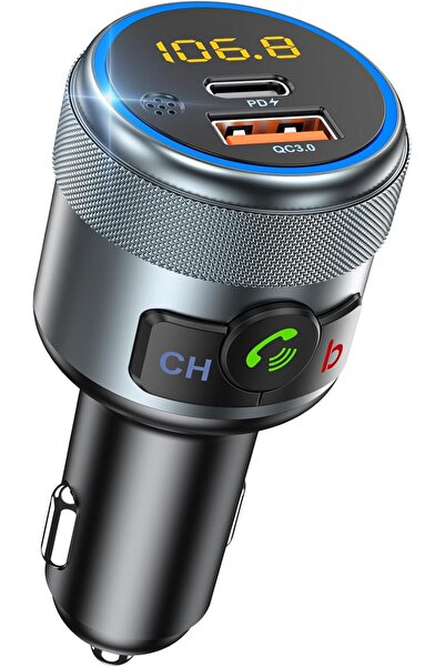 LENCENT جهاز إرسال FM للسيارة، محول راديو لاسلكي بتقنية بلوتوث 5.1 مع زر كبير...