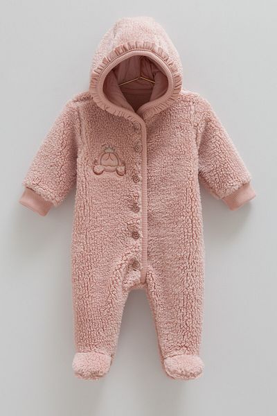 Caramell Welsoft 100% Cotton Baby Girl Plush Jumpsuit – Hooded, (1-12 Months)