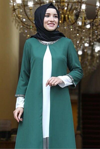 Amine Hüma Taş İşlemeli Ceket Zümrüt