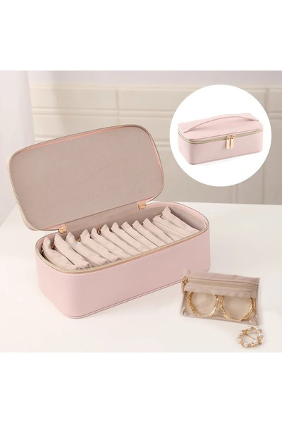 gaman Leather Multi-Compartment Organizer Bag - Portable Jewelry and Cosmetic Organizer