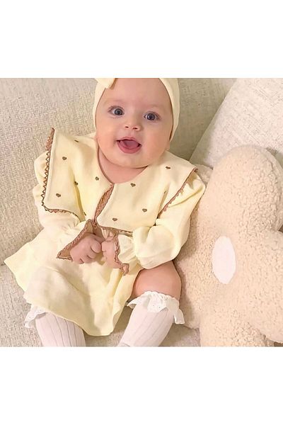 Serackids Heart Embroidered Square Handkerchief Collar 100% Cotton Waffle Woven Baby Girl Lace Dress and Bandana Set