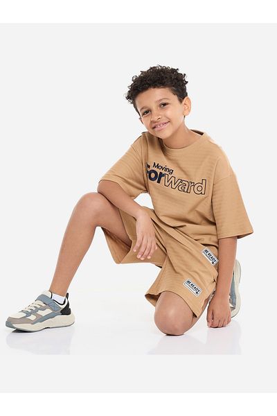 Victor and Jane By Styli Boys Brown Embroidered T-Shirt and Shorts Set