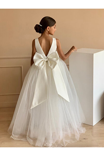 Styli Girls White Deep V Back Mesh Party Dress