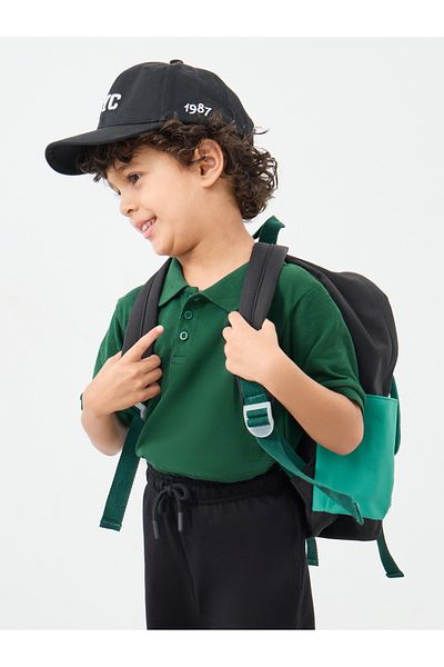 Styli Boys Green Solid Cotton Polo T-Shirt