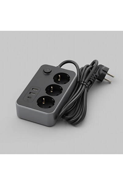 Badem10 3 Prizli 3 USB Girişli Çocuk Akım Korumalı Topraklı Golyat Grup Şarj Fiş Priz 2 Metre Uzatma Kablosu