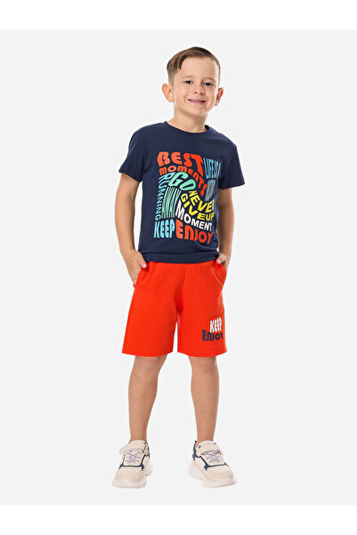 Victor and Jane By Styli Boys Slogan T-Shirt and Shorts Set