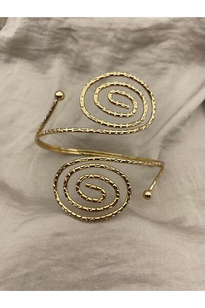 Hedef Bijuteri Textured Spiral Model Gold Color Adjustable Sleeve Pazu Bracelet, Armcuff