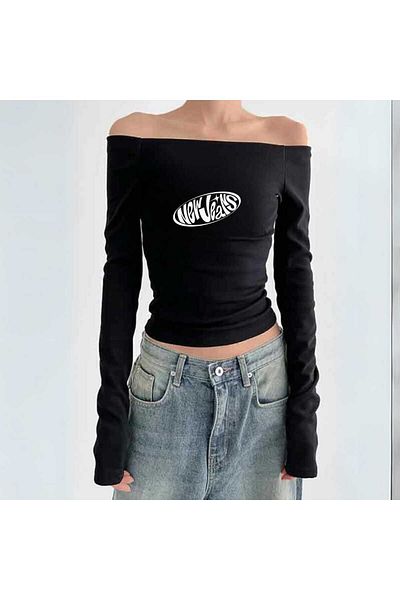 Touz Streetwear Printed Lace Black Long Sleeve Blouse