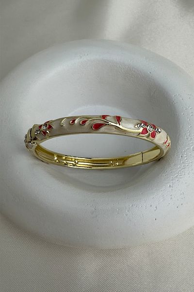 Modex Special Series Colorful Enamel Flower Pattern Stone Handcuff Bracelet (Diameter: 6cm)