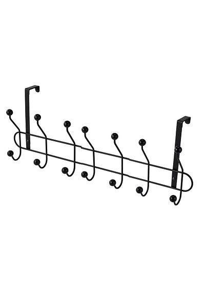 Generic Stainless Steel Over the Door Rack Organizer – 6/7 Hook Black Space-Saving Hanger for Coats, Towels.
