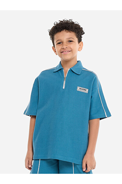 Victor and Jane By Styli Boys Textured Knit Polo T-Shirt and Shorts Set