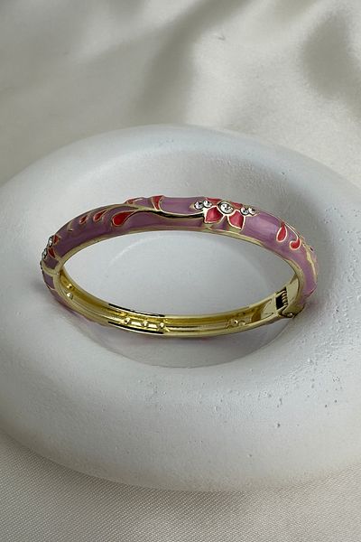 Modex Special Series Colorful Enamel Flower Pattern Stone Handcuff Bracelet (Diameter: 6cm)