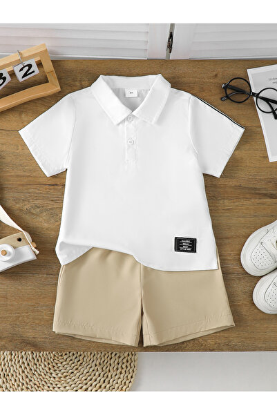 Styli Boys White Polo T-Shirt and Shorts Set