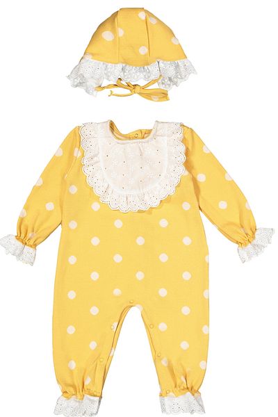 Divonette Baby Girl Score Patterned Lace Bib Detailed Ribbed Jumpsuit - Baby Clothing