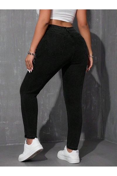 Noxter Women's Black Denim Trousers Plus Size