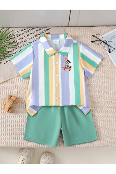 Styli Boys Striped Button Front T-Shirt and Shorts Set