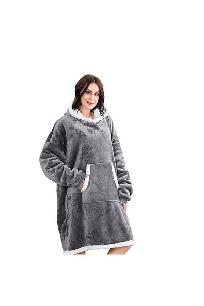 divendi-ro Hooded sweatshirt with hood and large pocket, soft and warm material, 82x85cm, gray