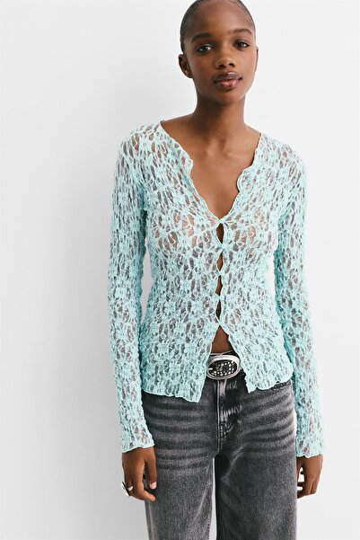 Pull & Bear Uzun kollu dantel top