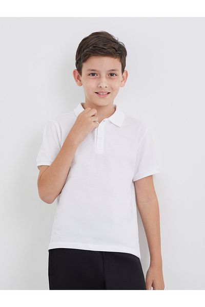 Styli Boys White Cotton Polo T-Shirt