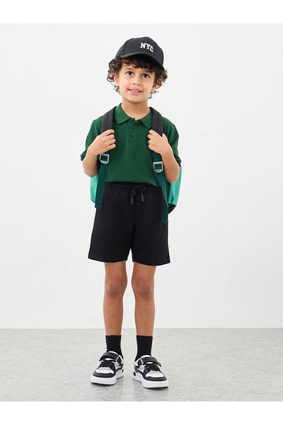 Styli Boys Green Solid Cotton Polo T-Shirt