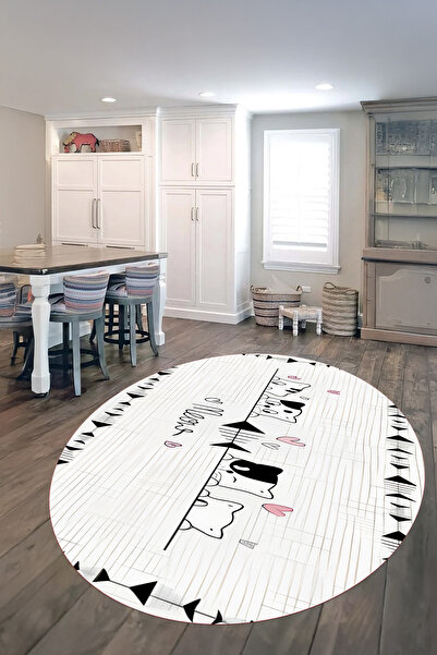 Viyana Home Dijital Baskılı Kaymaz Taban Yıkanabilir Kedi Desenli Yuvarlak Mu...
