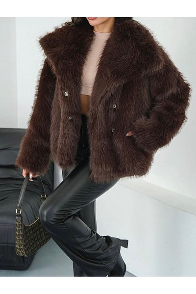 NET OF NOT Amaya Bitter Brown Shawl Collar Comfortable Fit Inner Lined Premium Quality Zr Fur Coat