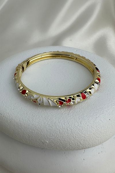 Modex Special Series Enameled Oval Details Stone Handcuff Bracelet (Diameter: 6cm)