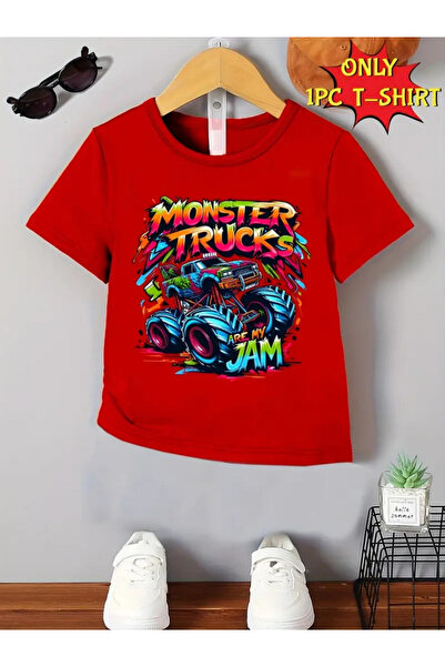 Styli Boys Red Graphic Monster Truck T-Shirt