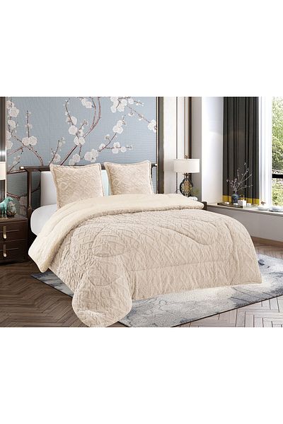OEM Set of 2 Beige Cocolino Quilts 200x230cm + 2 Pillowcases, Soft, Fluffy, Ideal for Cold Season