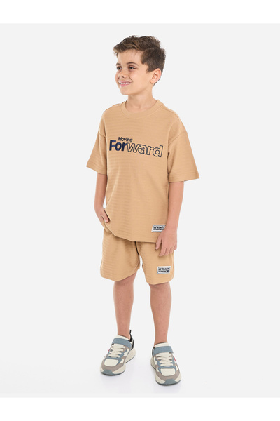 Victor and Jane By Styli Boys Brown Embroidered T-Shirt and Shorts Set