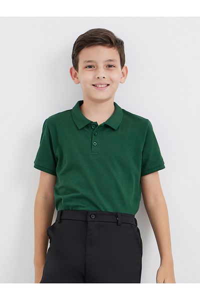 Styli Boys Green Cotton Polo T-Shirt