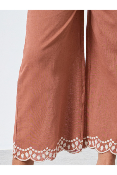 Styli Girls Rust Embroidered Hem Culottes