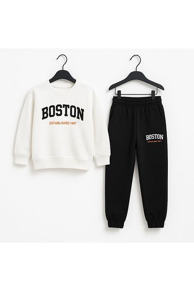 Midani Store Boston Written 2 Thread Boys Tracksuit Suit Casual Wear Children's (3-9 Years) Black Brown