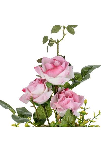 divendi-ro Decorative straw pot with roses and pebbles, Ø20x40cm, pink/green