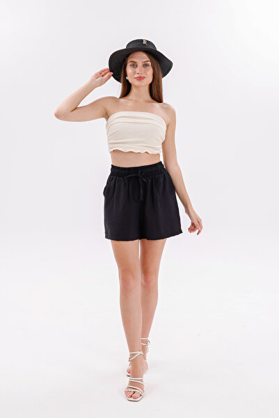 GENIUS STORE Genius Store Women's Shorts Aerobin Cotton Pocketed Non-Shrink Fabric Shorts with Elastic Waist