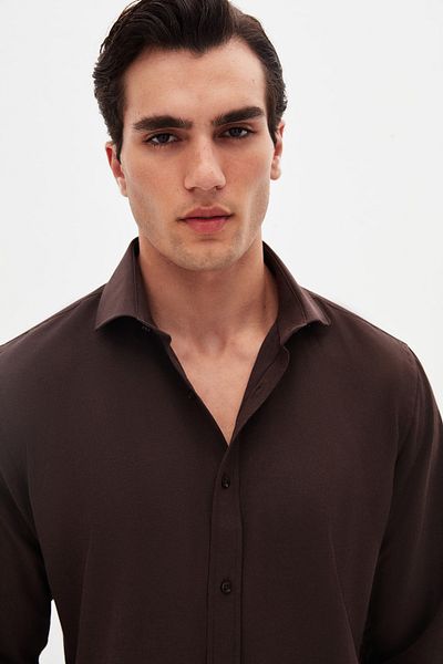 D'S Damat Ds Groom Slim Fit Bitter Brown Classic Tie Collar Long Sleeve Easy-Iron Shirt