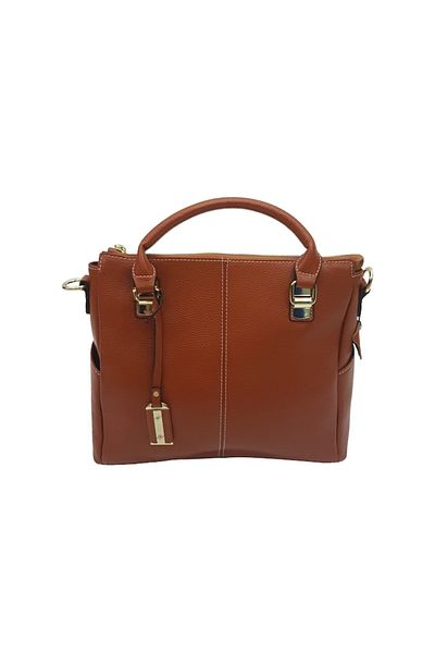 L-line fashion Women's Bag, Leather, Caramel Brown, White Stitching