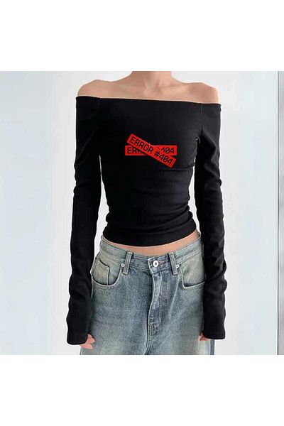 Touz Streetwear Printed Lace Black Long Sleeve Blouse