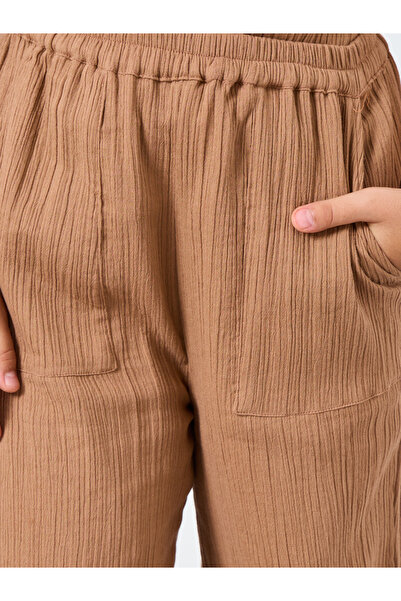Styli Girls Brown Double Gauze Textured Pants
