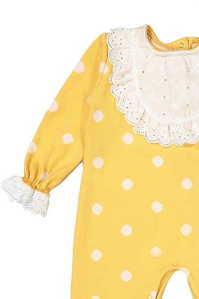 Divonette Baby Girl Score Patterned Lace Bib Detailed Ribbed Jumpsuit - Baby Clothing