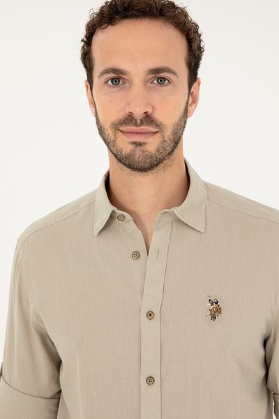 U.S. Polo Assn. Men's Shirt Beige Safari Summer Texture
