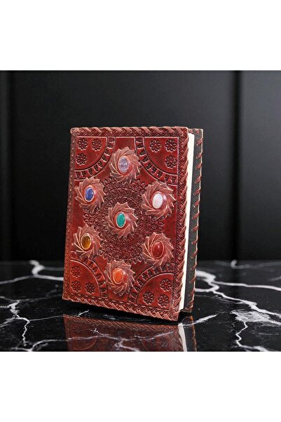 Kuzey Tacı Artistic Design Leather Cover Notebook - Stone Design Handmade Special Production Vip