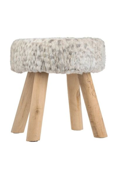 divendi-ro Decorative ottoman with wooden frame and 4 wooden legs, upholstered with fur-look, gray