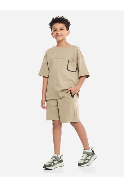 Victor and Jane By Styli Boys Cut and Sew Panel T-Shirt with Shorts Set