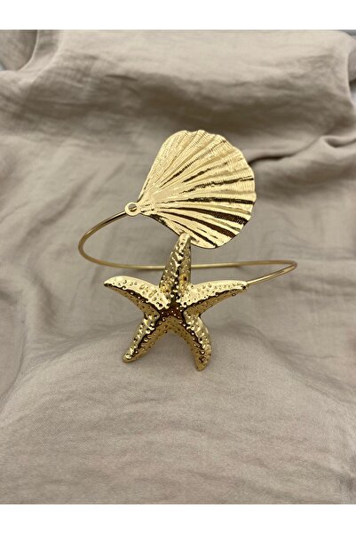 Hedef Bijuteri Star,Seashell Model Gold Color Adjustable Arm Pazu Bracelet,Armcuff