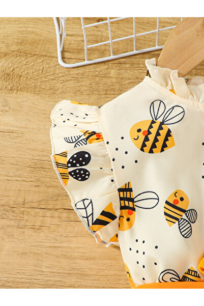 Styli Girls Bee Print Bow Decor Top and Leggings Set