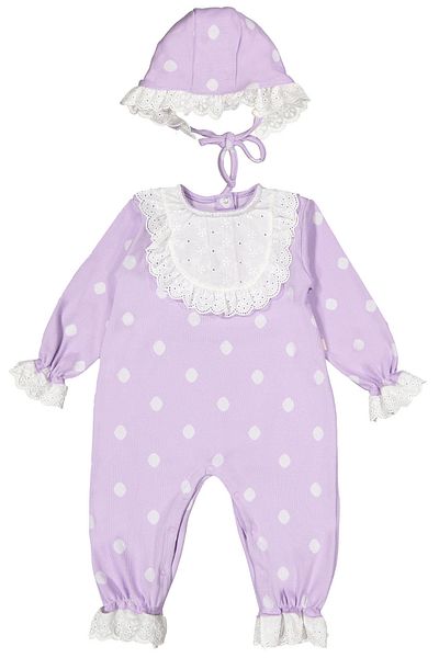 Divonette Baby Girl Score Patterned Lace Bib Detailed Ribbed Jumpsuit - Baby Clothing