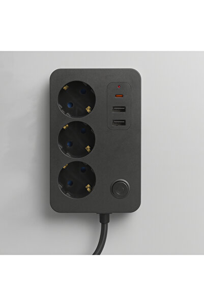 Badem10 3 Prizli 3 USB Girişli Çocuk Akım Korumalı Topraklı Golyat Grup Şarj Fiş Priz 2 Metre Uzatma Kablosu