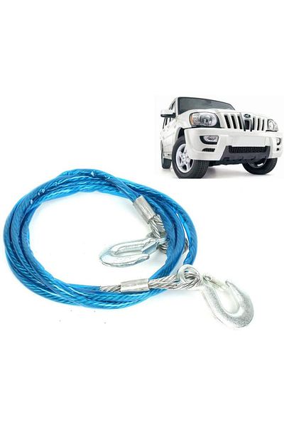 Generic Tow Rope 4m – 5 Ton Steel Wire Cable with Safety Hook – Car Emergency Towing Rope – 10mm Thickness